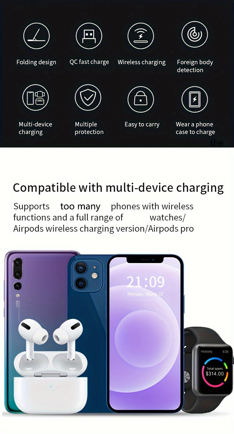 Estación de Carga Inalámbrica 3 en 1 para iPhone, Apple Watch y AirPods