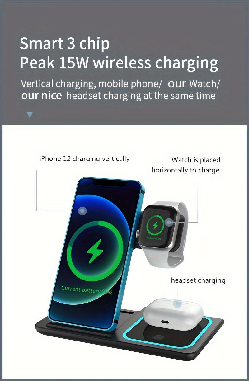 Estación de Carga Inalámbrica 3 en 1 para iPhone, Apple Watch y AirPods