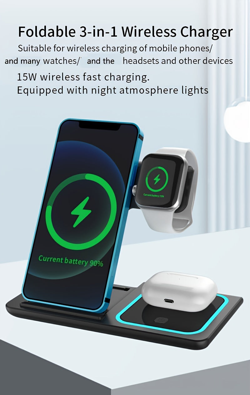 Estación de Carga Inalámbrica 3 en 1 para iPhone, Apple Watch y AirPods