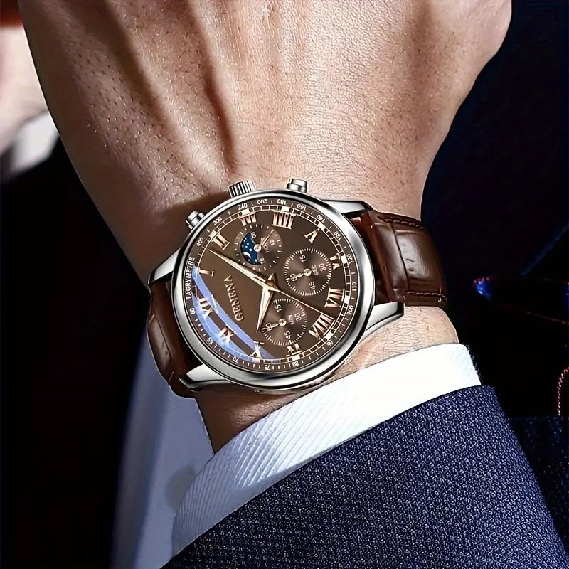Reloj Geneva para Hombre - Reloj de Cuarzo Elegante con Correa de Piel