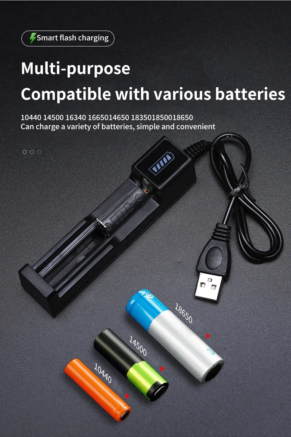 Cargador de Baterías 18650 USB - 1, 2 o 4 Ranuras con Indicador LED