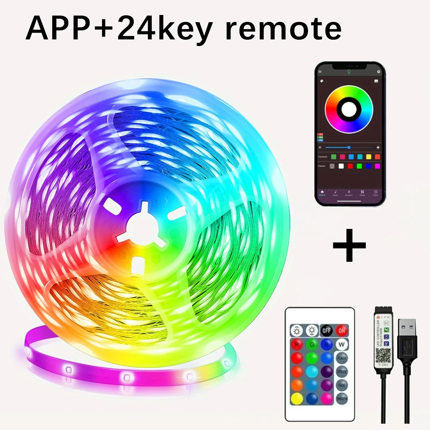 Tira LED RGB USB 5V con Control Remoto para Decoración de Habitación y TV