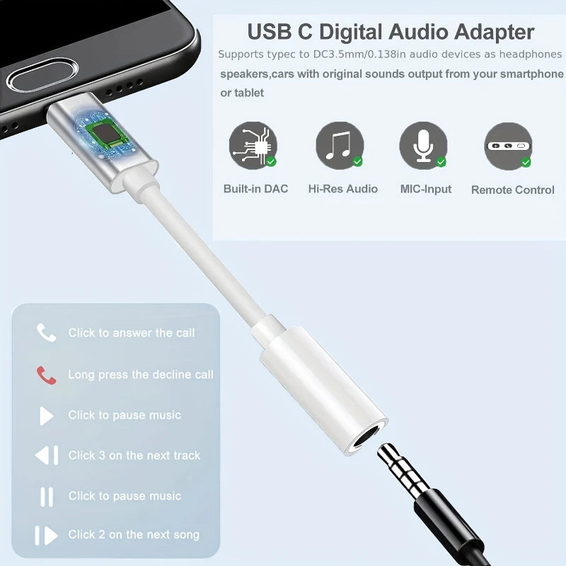 Adaptador USB Type-C a Jack 3.5mm - Cable de Audio Universal
