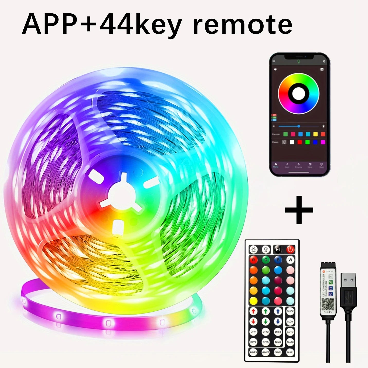Tira LED RGB USB 5V con Control Remoto para Decoración de Habitación y TV
