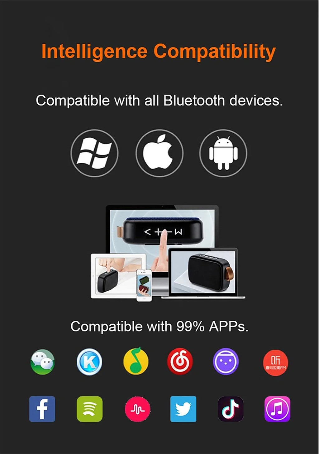 Bocina Bluetooth Portátil Inalámbrica con Sonido Estéreo 3D