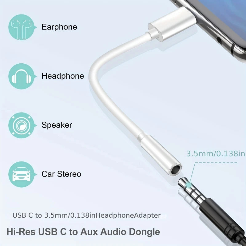 Adaptador USB Type-C a Jack 3.5mm - Cable de Audio Universal