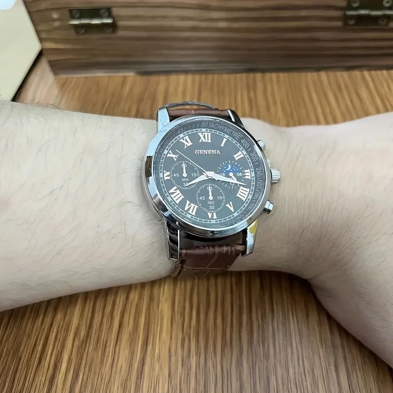 Reloj Geneva para Hombre - Reloj de Cuarzo Elegante con Correa de Piel