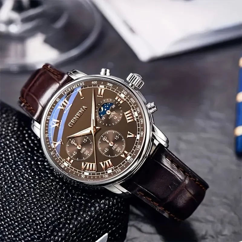 Reloj Geneva para Hombre - Reloj de Cuarzo Elegante con Correa de Piel