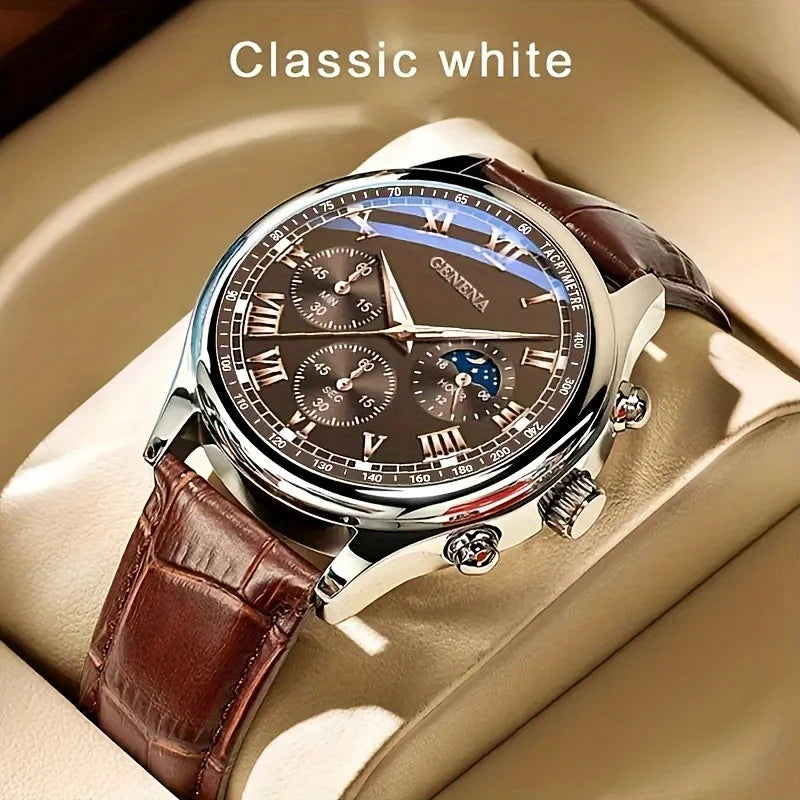 Reloj Geneva para Hombre - Reloj de Cuarzo Elegante con Correa de Piel