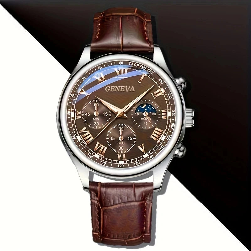 Reloj Geneva para Hombre - Reloj de Cuarzo Elegante con Correa de Piel