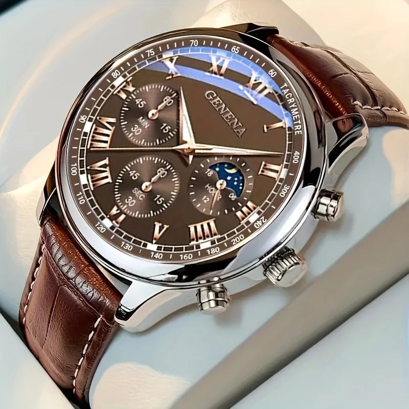 Reloj Geneva para Hombre - Reloj de Cuarzo Elegante con Correa de Piel