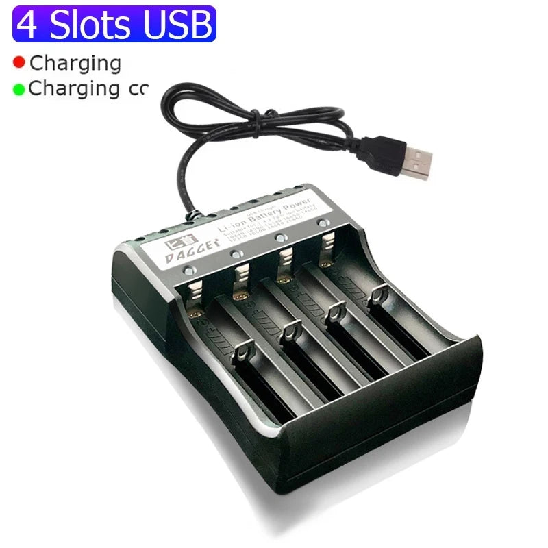 Cargador de Baterías 18650 USB - 1, 2 o 4 Ranuras con Indicador LED