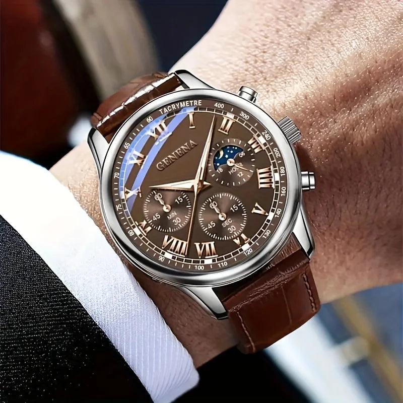 Reloj Geneva para Hombre - Reloj de Cuarzo Elegante con Correa de Piel