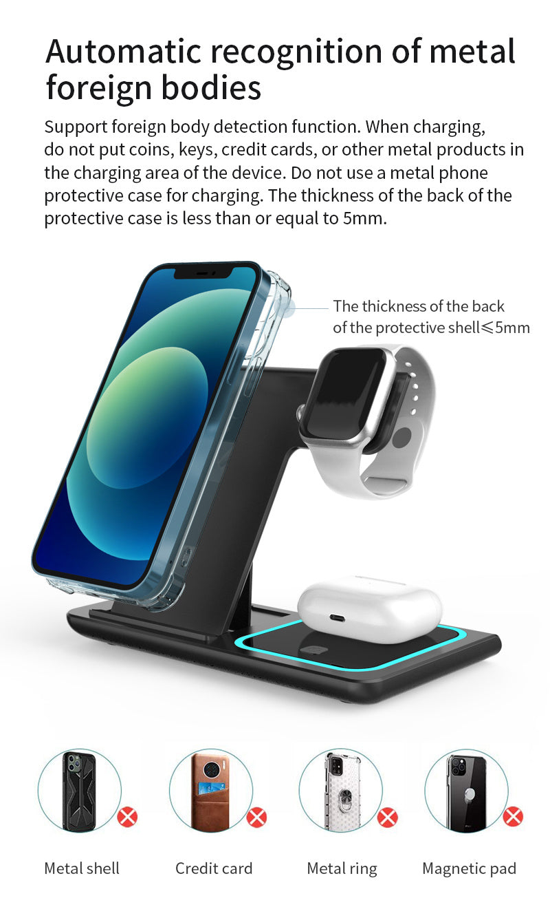 Estación de Carga Inalámbrica 3 en 1 para iPhone, Apple Watch y AirPods
